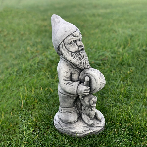 Figurine de batteur de gnome drôle Statue de musicien de père en béton Ornements de jardin en pierre Décoration de maison de tambour Sculpture d'art d'arrière-cour Cadeau d'amant de musique