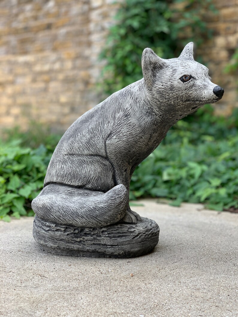 Sitting Fox Figurine Concrete Fox Decor Outdoor Animal Sculpture Cement