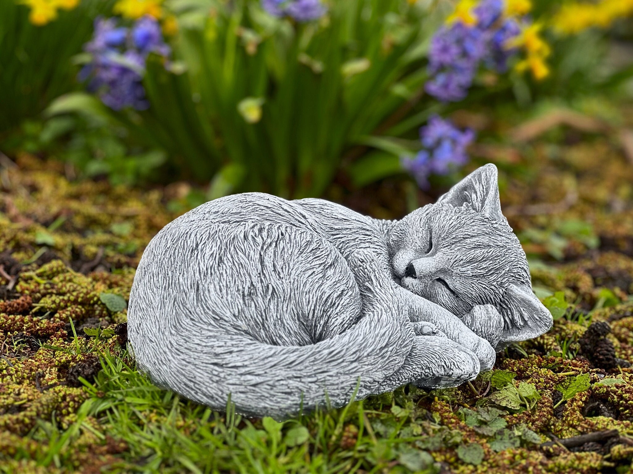Massive Concrete Sleeping Cat Statue Stone Cat Garden Figurine Pet