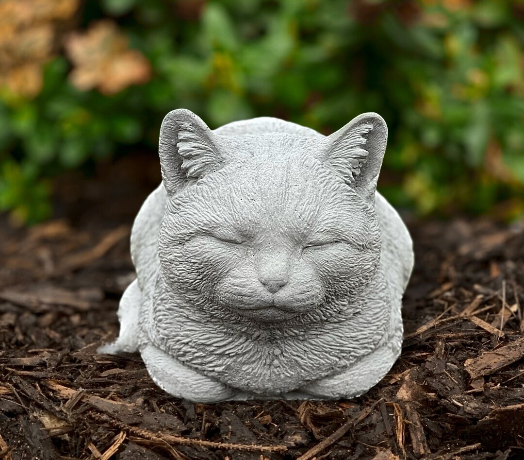 Sleeping Cat Statue Sitting Cat Figure Concrete Cat Statue Realistic Cat Garden Decor Cat Garden