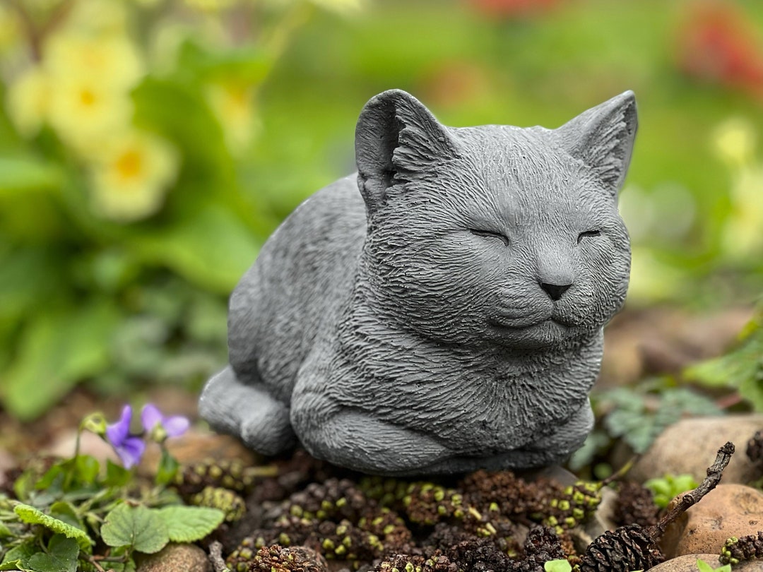 Sleeping Cat Statue Home Grey Cat Sculpture Cat Garden Statue Etsy