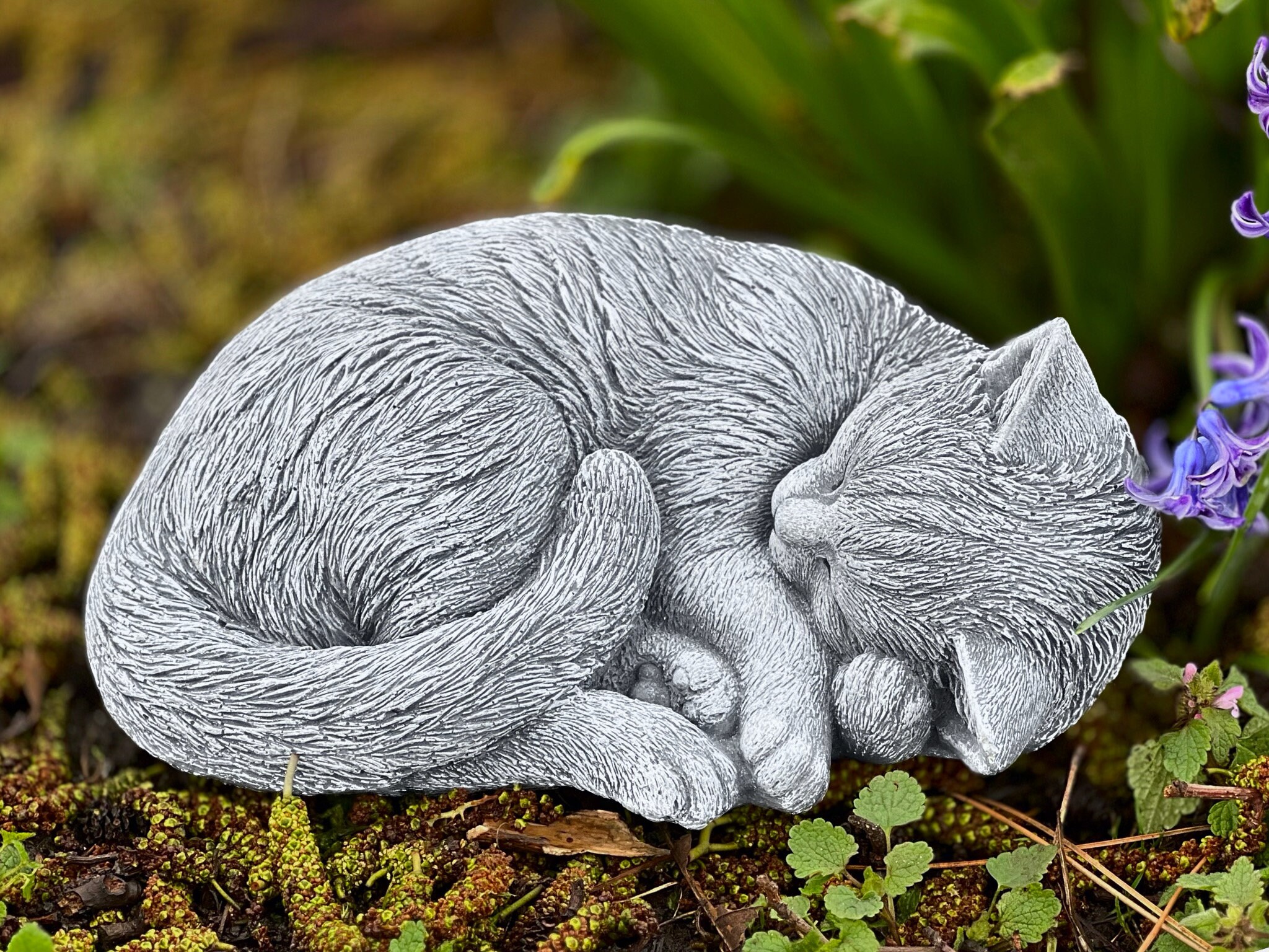 Massive Concrete Sleeping Cat Statue Stone Cat Garden Figurine Pet
