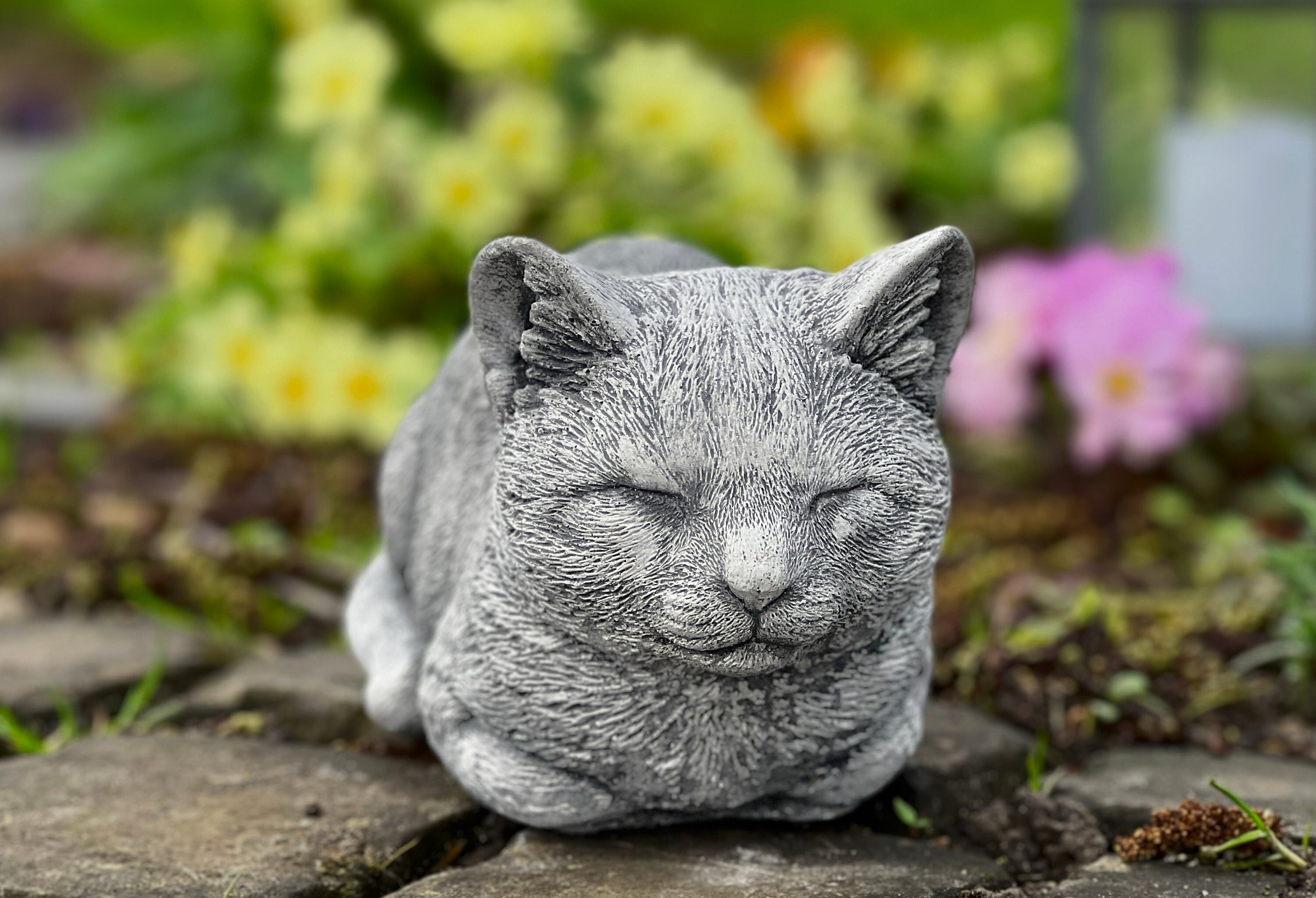 Stone Sleeping Cat Statue Concrete Cat Figurine Outdoor Cat Etsy UK