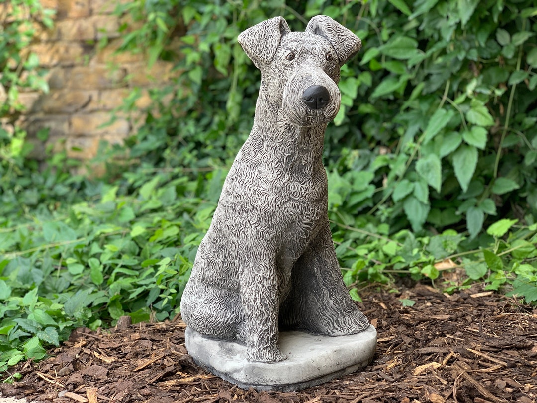 Concrete Dog Statue Airedale and Fox Terrier Memorial Sculpture Home and Garden Decor Stone Pet