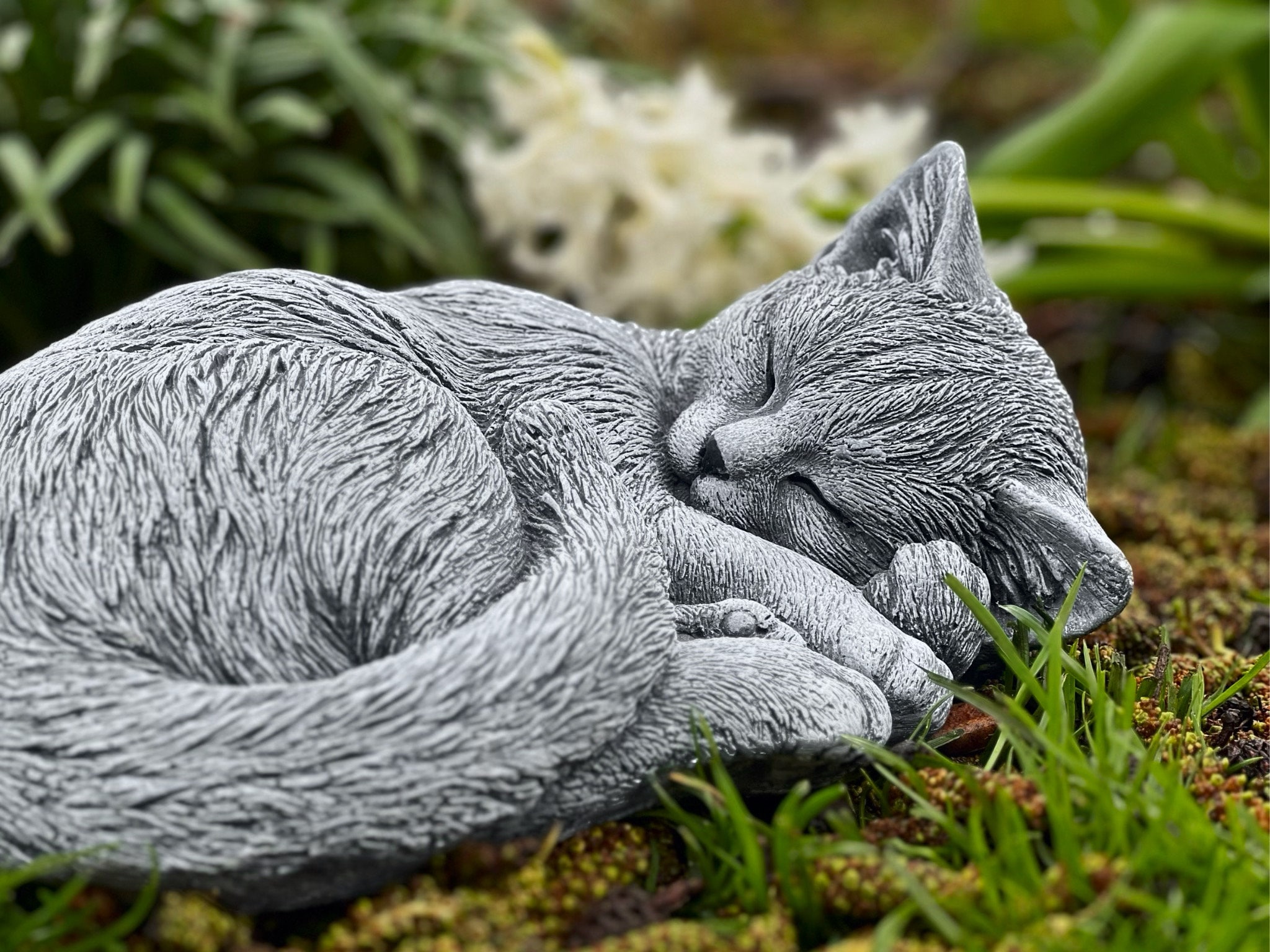Massive Concrete Sleeping Cat Statue Stone Cat Garden Figurine Pet