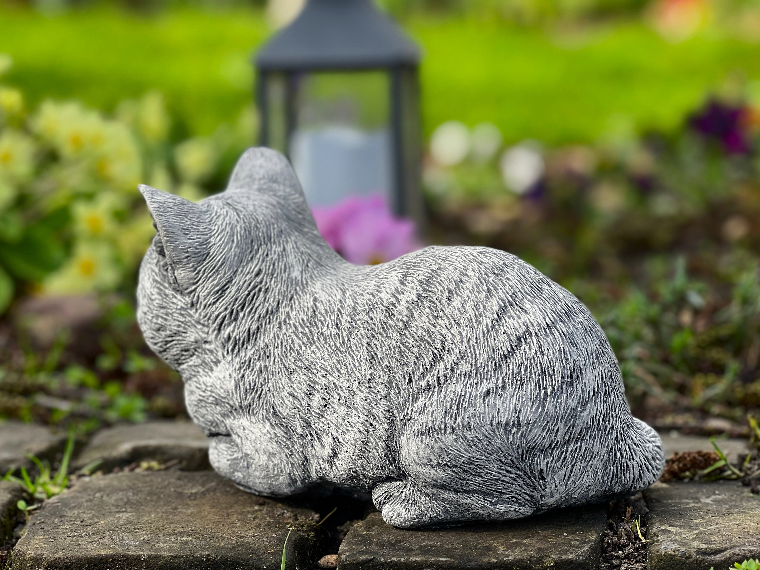 Stone Sleeping Cat Statue Concrete Cat Figurine Outdoor Cat Etsy UK