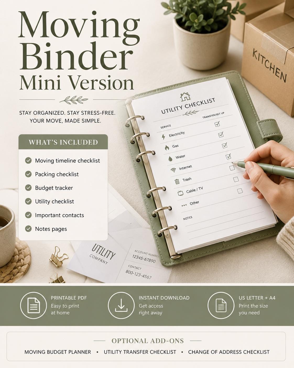 Moving Binder Mini Printable, Moving Planner Checklist, Budget Tracker ...