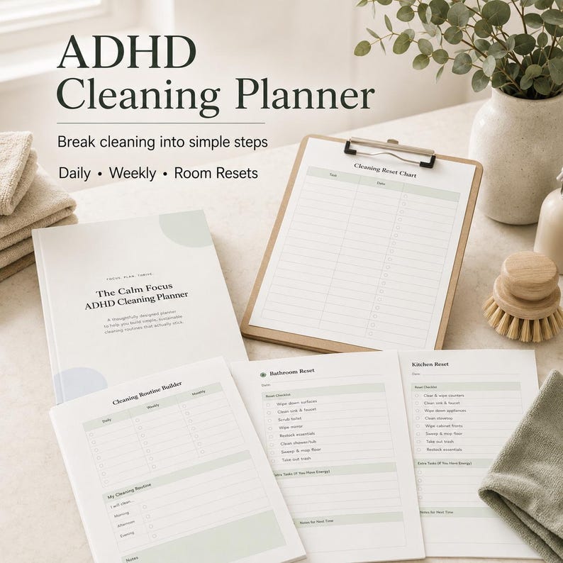 ADHD Planner Printable Bundle | Cleaning Planner | Executive Function ...
