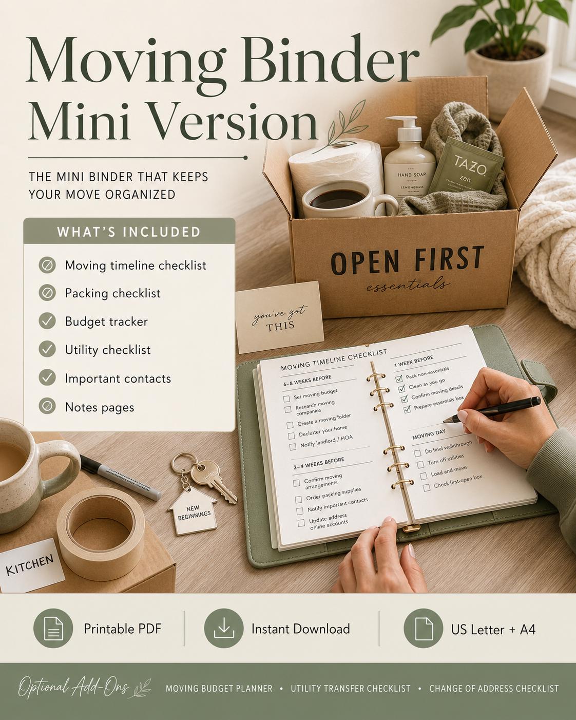 Moving Binder Mini Printable, Moving Planner Checklist, Budget Tracker ...