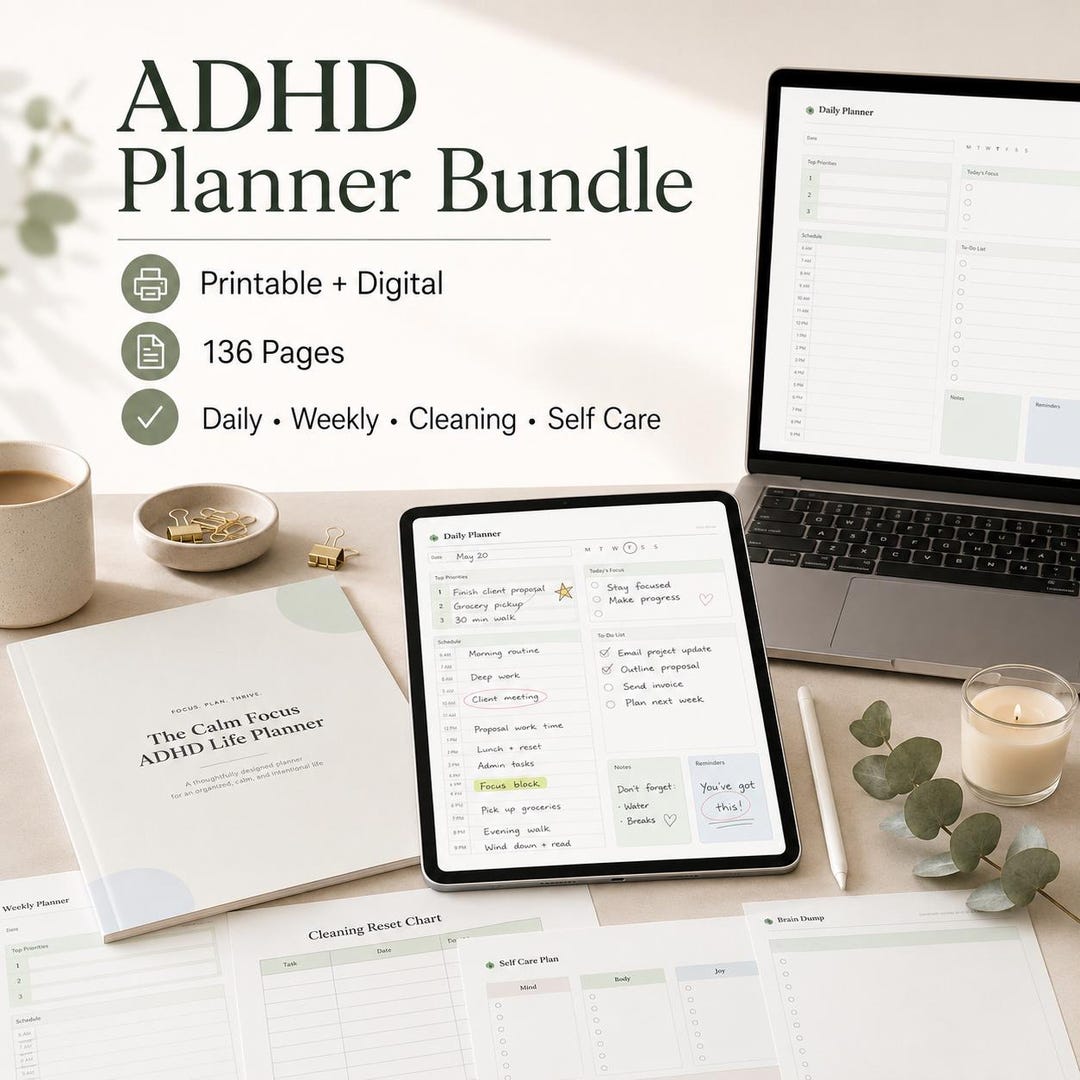 ADHD Planner Printable Bundle | Cleaning Planner | Executive Function ...