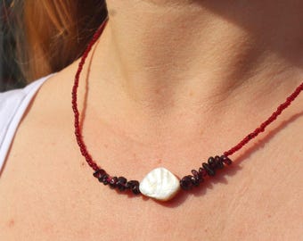 The Matilda - Freshwater Pearl and Garnet - 17"