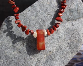 The Warrior Rhiannon - Red Agate, Red Jasper + Mother of Pearl - 20"