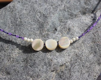 The Eleanore - Vintage Mother of Pearl + Purple Seed Bead - 18"