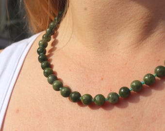 The Gaia - Green New Jade / Serpentine + Seed Bead Necklace