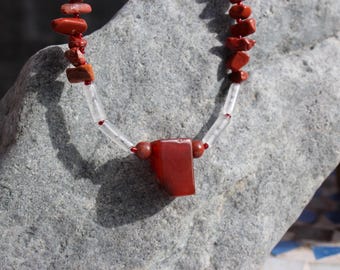 Red Agate Quartz Jasper Necklace – 16" Welsh Goddess Inspired Jewelry
