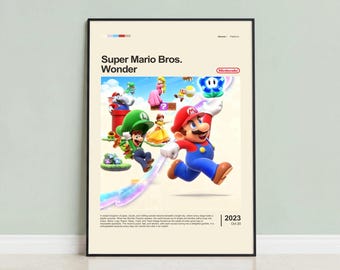 Super Mario Bros. Wonder Poster, Mario Cartoon Wall Art, Gaming Room Decor, Video Game Print, Gift for Gamer