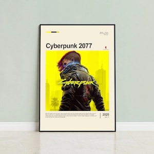 Cyberpunk 2077 poster framed in oak on mint green wall