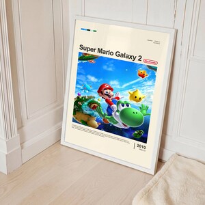Super Mario Galaxy 2 poster framed in white on classic corner