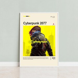 Cyberpunk 2077 poster framed in black on mint green wall