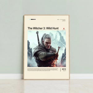 The Witcher 3: Wild Hunt poster framed in white on classic corner