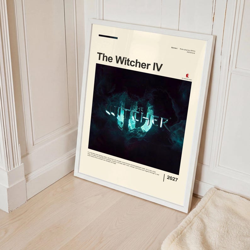 The Witcher IV poster framed in white on classic corner