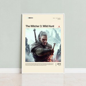 The Witcher 3: Wild Hunt poster framed in black on mint green wall