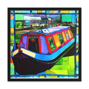 Framed Narrowboat / Barge Stained Glass Style Poster / Gift for Boater