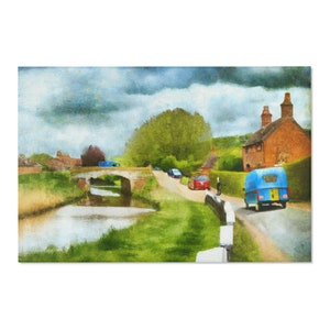 Area Rug with Pretty English Countryside & Canal Scene - Traditional Gorgeous Gift