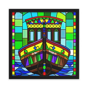 Framed Narrowboat / Barge / Boat / Stained Glass Style Poster