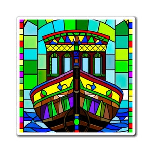 English Narrowboat / Barge Fridge Magnet / Gift for Boater / Stained Glass Style