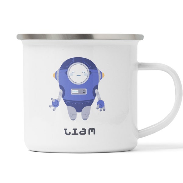 Tazza personalizzata con motivo robot, il regalo di compleanno perfetto per bambini grandi/piccoli, latta, smalto, melanina infrangibile