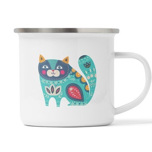 Katzentasse, handgemacht und personalisierbar, Geschenk Idee Geburtstag, Ostern, Weihnachten aus Emaille, Keramik oder Melamin Kunststoff