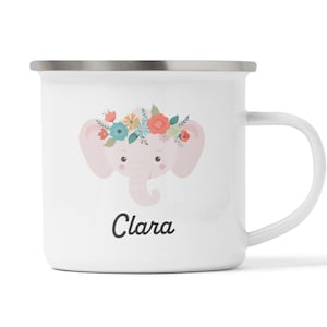 Personalized mug with elephant as a gift idea for big and small elephant lovers in enamel, shatterproof plastic or ceramic