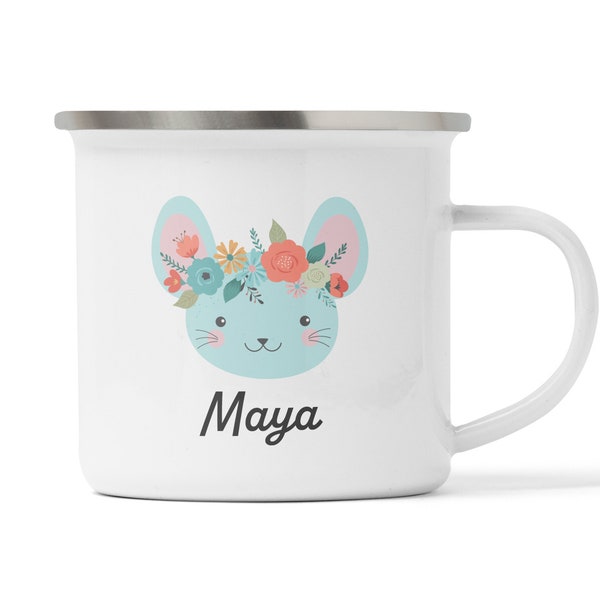 Personalisierte Tasse mit Maus, Mausmotiv, Geschenk Idee Geburtstag, Ostern, Weihnachten aus Emaille, Keramik oder Melamin Kunststoff