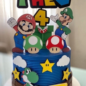 cake topper, Personalized Mario Bros Cake Topper, super Mario Bros topper, center pieces Super Mario