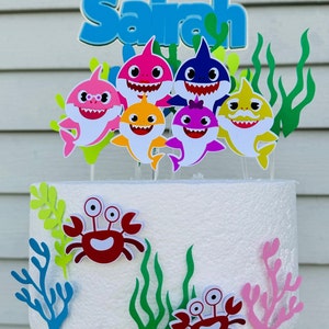 Decoración para tarta de tiburón bebé, Tema de tiburón bebé y Fiesta de tiburón bebé
