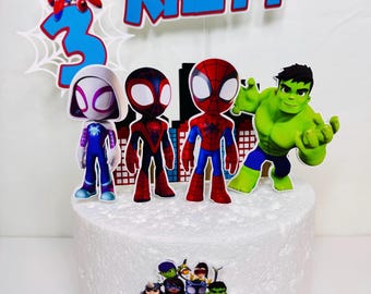 topo de bolo do Aranha, Aranha e seus amigos incríveis, decoração de aniversário do Aranha, decoração de aniversário, topo de bolo dos heróis