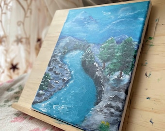Beautiful Blue Mountain Painting Original Acrylic by Colorlark