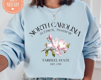 North Carolina Home Sweatshirt - Tar Heel Crewneck - State Pride Hoodie - North Carolina Souvenir - Girls Trip Gifts - Travel Gift Ideas