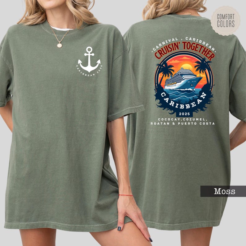 a woman wearing a green shirt with an anchor on it