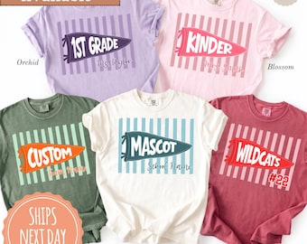 Comfort Colors® Pennant Flag T-shirt: Teacher Name Shirt, Custom Any Grade Tee, School Mascot Gift Ideas