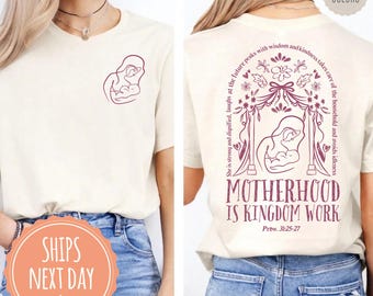 Comfort Colors® Retro Motherhood Is Kingdom Work T-shirt: Boho Floral Bible Shirt, Mom Life Tee, Christian Mom Mothers Day Gift