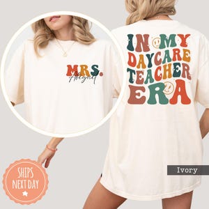 a woman wearing a white tshirt that says i'm my day care