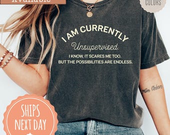 I Am Currently Unsupervised, Ladies Shirt, I Know It Scares Me Too - Cute Funny Slogan Novelty top - Funny Graphic Tee - Sarcastic Shirt