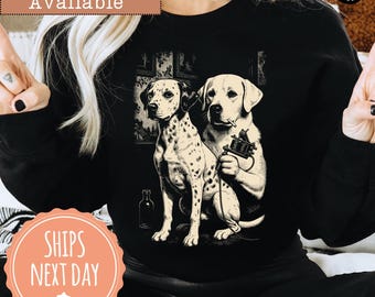 Retro Dalmatian Dog Tattoo Artist Sweatshirt: Funny Dog Meme Crewneck, Vintage Dog Lover Graphic Hoodie