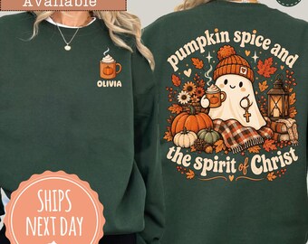 Faith Based Pumpkin Spice Coffee Sweatshirt: Fall Jesus Trick or Treat Crewneck, Autumn Apparel, Bible Verse Ghost Hoodie