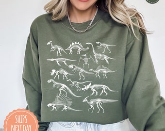 Dinosaur Skeleton Sweatshirt - Dinosaur Skeleton Hoodie - Dino Sweater - Aesthetic Clothing - Gift For Him - Dinosaur Gifts For Her