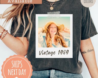 Custom Polaroid Comfort Colors Shirt - Retro 90s Tshirt - Personalized Vintage Photo Tee with Customized Text - Custom Year - Nostalgia Gift
