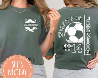 Comfort Colors® Personalized Soccer Mom T-shirt: Team Mascot Shirt, Custom Player Name And Number Tee, Soccer Game Day Gifts