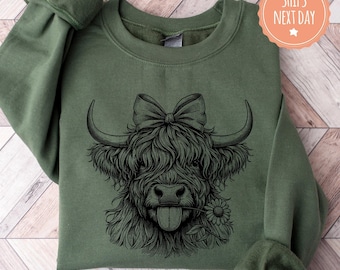 Sudadera con capucha de vaca para mamá - Sudadera con capucha de vaquilla - Suéter ranchero - Cuello redondo de vaca de las Tierras Altas - Regalos de vaca para amantes de las vacas - Regalos de vaquera para mujeres